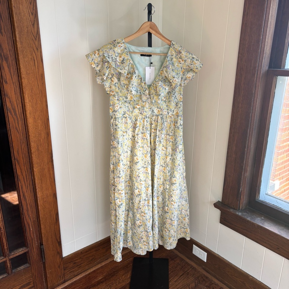 NWT O.P.T XL Floral Cottagecore Peasant Midi Dress V-Neck Ruffle Sleeves Boho
